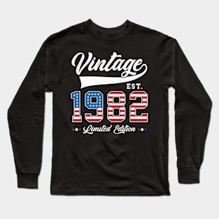 41st Birthday Patriotic Vintage 1982 USA Flag 4th of July Long Sleeve T-Shirt